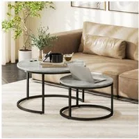HOMCOM Couchtisch 2er-Set Beistelltisch mit Metallgestell stapelbar (Satztisch, 2-St., Wohnzimmertisch), 78,5 x 78,5 x 46,5 cm, Grau