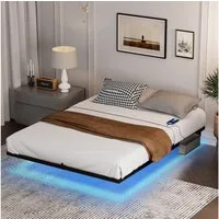 STILVORA Polsterbett 160x200 mit LED,Jugendbett Bettgestell mit Stautasche&Ladestation