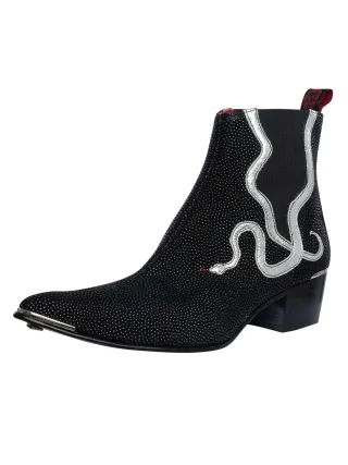 Jeffery West Crell Chelsea-Stiefel Mit Schlangenmuster, Schwarz