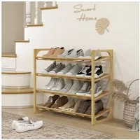 HOMCOM Schuhregal aus Bambus, für 12 Paar Schuhe, Schuhaufbewahrungs-Organizer 1-tlg., für Wohnzimmer, Naturholz