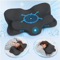 CHICASA Kopfkissen Nackenstützkissen aus 55D Memory Foam, HWS-stützend, abnehmbarer Bezug, Maße: 65 × 41 × 12/8 cm (zwei Höhen), 5-Zonen-Stützsystem, 100 % Memory-Schaum, Kühlendes Nackenstützkissen, 4D-Luftzirkulationsstruktur, Reisedesign