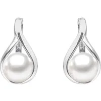 Gaura Pearls Perlenohrringe Casual weiß rund 8.5-9 mm Süßwasserzuchtperle, 925er rhodiniertes Silber