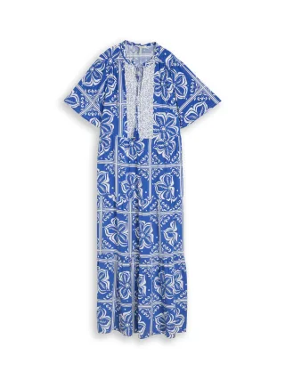 Tom Tailor - Loose Fit Maxi-Kleid mit Muster blue flower tile design - Gr. - 40