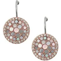 Fossil Paar Ohrhaken Schmuck Edelstahl Ohrringe Disc Drop Vintage Glitz, mit Glasstein - mit Perlmutt