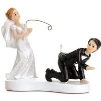 partydeco Tortenstecker, Tortenfigur Hochzeit 13cm Brautpaar mit Angel Weiß / Schwarz