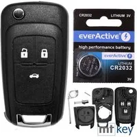 mt-key Auto Klapp Schlüssel Gehäuse 3 Tasten + 1x Rohling HU100 + CR2032 Knopfzelle, CR2032 (3 V), für OPEL INSIGNIA A ASTRA J CASCADA Funk Fernbedienung