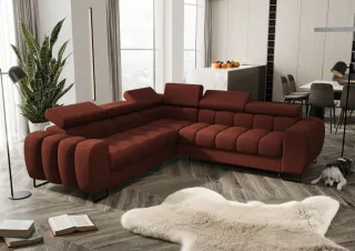 Ecksofa Schlafsofa BASTIEN in Stoff Moly Ziegelrot Seite Universal
