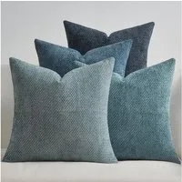 Topfinel Kissenbezug 40x40 samt kissenbezüge 50x50 Weich Sofa Deko Rattanstreifen, kissenbezug 4er set Blau Farbverlauf Wohnzimmer Kinder Hautfreundlich