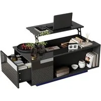 Merax Couchtisch hochglanz höhenverstellbarer Wohnzimmertisch mit LED-Beleuchtung (1-St), Sofatisch mit hydraulischem Lift, verstecktem Stauraum, Schublade