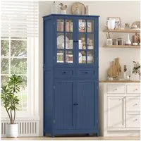 HOMECHO Hochschrank 180 cm Küchenschrank mit 4 Türen und 2 Schubladen, Weiß