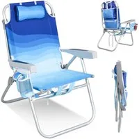 HOMECALL Klappstuhl Strandstuhl Leicht Klappbar Camping, 5-fach verstellbare Rückenlehne (Bis150KG Aluminiumrahmen, groBe Kuhitasche und Aufbewahrungstasche, 1 St), Seitentaschen, Kopfstütze, Schultergurten, Handtuchhalter