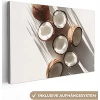 OneMillionCanvasses® Leinwandbild Kokosnüsse - Braun - Farbton, Fotodruck (1 St), Leinwand Bilder Klein, Wand Dekoration Aesthetic 30x20 cm