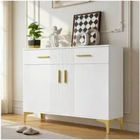Flieks Kommode mit 2 Schubladen und 2 Türen Weiß (B80/T35/H79,5 cm, 1 St., für Wohnzimmer, Flur, Schlafzimmer und Esszimmer), Sideboard Mehrzweckschrank mit verstellbare Einlegeböden Holzschrank