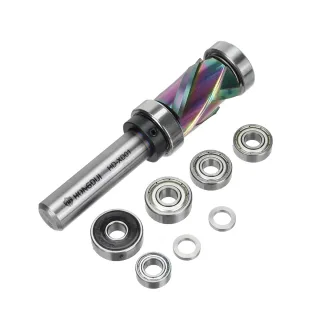 HONGDUI Flush Trim Router Bit 1/2 inch Shank 7/8 inch Cutting Diameter Compression Spiral Top & Bottom Bearing Spiral Ro