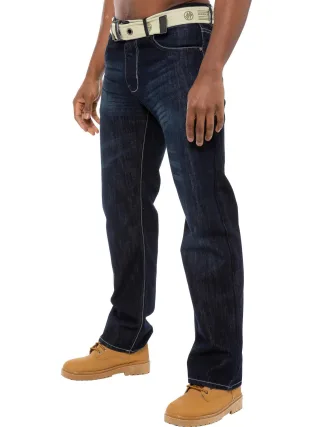 Enzo | Herren Denim Jeans mit Gürtel - Dunkelblau