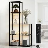XIIW Eckregal Bücherregal LED Glas Ablagen Regal Holz Stehlampe Eckvitrine Glasregal, 5 Stufige 168x78x30cm Kaltesweiß Warmweiß Dimmbar, für Wohnzimmer, Schlafzimmer, Arbeitszimmer, Büro
