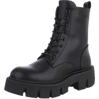 Ital-Design Damen Schnürschuhe Freizeit Schnürstiefelette (90110135) Blockabsatz Stiefeletten in Schwarz