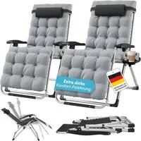 STEELSØN Gartenliege Lysira klappbarer Zero-Gravity-Stuhl, grau/silber, outdoor Liegestuhl, 2er-Set, mit atmungsaktiven Polsterauflagen, Sonnenliege mit Getränkehalter