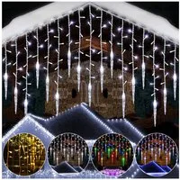 SERBASIC Lichtervorhang LED Eisregen Lichterkette Außen, Timer, 8 Modi, Anschließbar, 31V, Lichtervorhang für Weihnachten Dachkante Dachrinne Terrasse