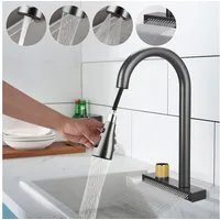 CkeyiN Pro Küchenarmatur Hochdruck,Küchen Wasserhahn,mit 4 Modi,360° Schwenkbar (Ausziehbare Armatur,Edelstahl 304, G3/8 Anschluss Armatur,Wasserfallmodus) für Einzelspüle Doppelspüle