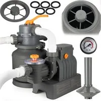 COIL Pool-Filterpumpe Sandpumpe, Sandfilter für schwimmbäder, Filterpumpe, (Pumpenleistung: 8705 l/h, Leistung: 250W, Stromversorgung: 220 – 240 V), Sandbehälter: 12 kg, 6-Wege-Ventil mit Manometer, Eingebaute Uhr
