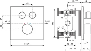 Ideal Standard Unterputz-Thermostat Ceratherm Navigo eckig 2 Verbraucher, Brushed Gold, A8581A2 A8581A2