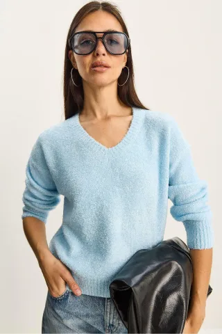 V-Ausschnitt Strukturstrickpullover