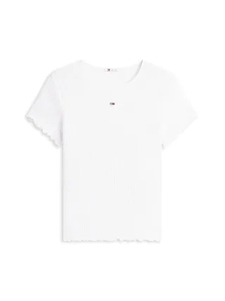 Tommy Jeans - Gesmoktes Slim Fit T-Shirt aus Seersucker weiß - Gr. - M