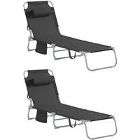 SoBuy Gartenliege OGS35x2, 2-er Set Sonnenliege klappbar, Gartenliege Liegestuhl, 2er Set, Strandliege mit Kopfkissen und Seitentasche