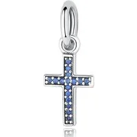 PANDACHARMS Bead Blaues Kreuz Anhänger für Charm Armband, 925er Silber, Zirkonia