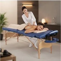 Melko Massageliege Massagebank Liege 3 Zonen klappbar mobil Holz Beige Blau Schwarz Gelb (Stück, Liege), Extra dicke und bequeme Polsterung für optimalen Liegekomfort