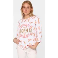Zwillingsherz Longsleeve Shirt "Ocean Sandy Soul" 3/4-Arm, Pailletten, Kontrastnähte, Schriftzüge, Rundhalsausschnitt