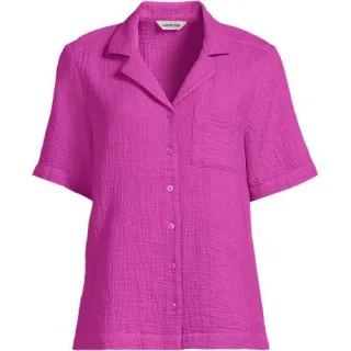 Kurzärmelige Musselin-Bluse, Damen,  Pink, Baumwolle, by Lands' End