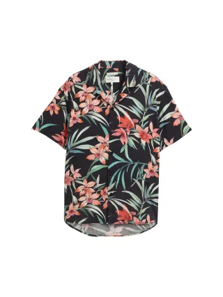 Denim Tom Tailor - Relaxed Fit Kurzarmhemd mit Blumen-Muster black big flowery print - Gr. - L