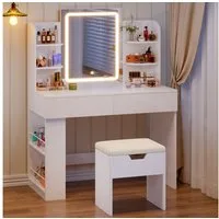 HOMALL Schminktisch Mit LED-Beleuchtung, 90/110*40*135CM, Helligkeit einstellbar (Ausgestattet mit 8 Ablagefächern, 2 Schubladen (2 Seitenfächer links und rechts austauschbar), Farbe und Größe nach Wunsch)