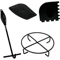 ToCi Grilltopf Dutch Oven Zubehör Set - Deckelheber, Untersetzer, Reinigungsschaber, (Grill-Zubehör, 4-tlg., passend für Dutch Oven, Feuertopf, Grill-Pfannen aus Gusseisen), Feuerfest, (Deckelheber, Untersetzer) / Spülmaschinenfest (Schaber)