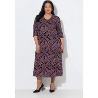 Ulla Popken Maxikleid Maxikleid grafischer Druck V-Ausschnitt 3/4-Arm