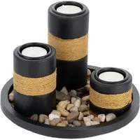 relaxdays Teelichthalter mit Tablett & Steine
