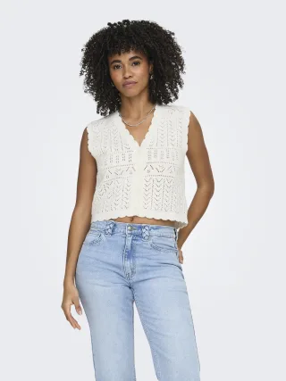ONLY - ONLIRINA V-NECK BUTTON VEST KNT NOOS Cloud Dancer - Gr. - XL