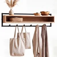 furnicato Garderobe Wandgarderobe Echtholz 90x30x20 cm Schwarz (1 St), Garderobenständer mit Ablagefach und sechs Haken für deinen Flur