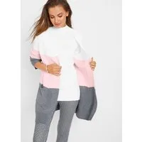 bonprix Longstrickjacke dreifarbig, lockere Passform, Casual Stil, mit Knopfleiste