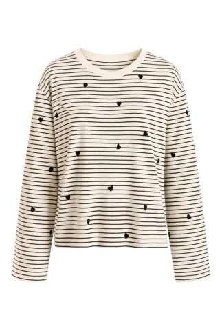 des petits hauts - Gestreiftes Langarmshirt beige - Gr. - 1