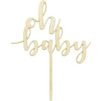 partydeco Tortenstecker, Cake Topper Oh Baby / Geburt 17cm Holz, natur
