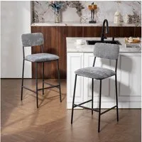 HOMCOM Barhocker mit Rückenlehne, Fußstütze (Barstuhl, 2 St., Bistrohocker), für Küche, Esszimmer, Grau