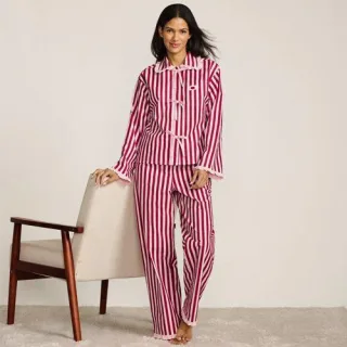 Lands' End x Lulu Guinness Popeline-Pyjamaset in Petite-Größe, Damen, size: petite, Blau, Baumwolle, by Lands' End