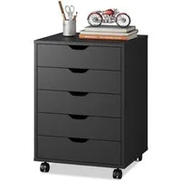 DEVAISE Rollcontainer Mobiler Aktenschrank mit 5 Schubladen & Tür, (47 x 40 x 65 cm), abschließbar, Druckerständer, für Homeoffice, Büro