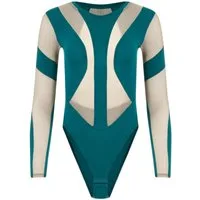 Evoni Body Damen Langarmbody mit stylischen Tüll-Cutouts