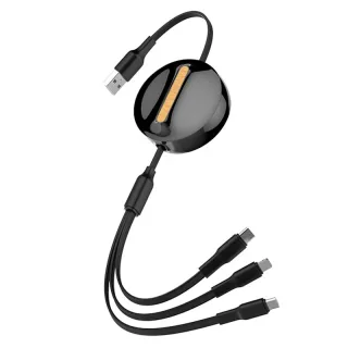 LDNIO LC90A 4.2A USB-A to Type-C/iP/Micro USB Retractable Cable Fast Charging Data Transmission Copper Core Line 1.1M Lo