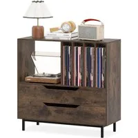 COSTWAY Sideboard, Plattenspielerständer mit 4 Vinyl-Fächern & 2 Schubladen