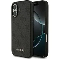 Guess Handyhülle iPhone 17 Kunstleder grau Classic Logo goldfarben Metall 6,3 Zoll, Kantenschutz